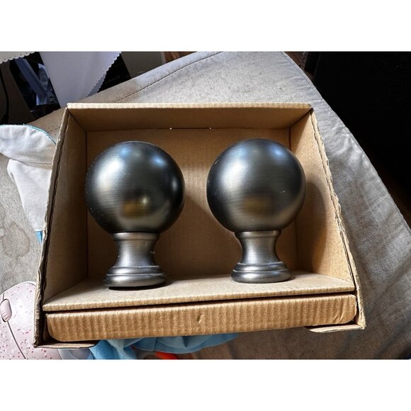 Allen + Roth - Round Finials Gunmetal Finish 1” Curtain Rod Ends #1239781 NEW - Picture 1 of 8